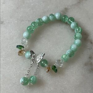 Artisan Mint Green Bracelet with Silver Butterfly